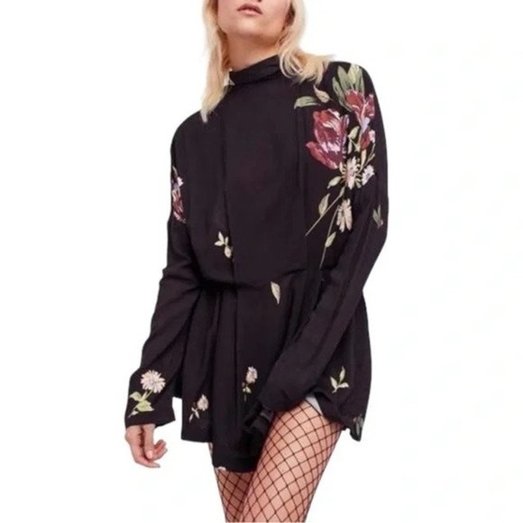 Free People Tops - Free People Black and Pink Floral Tunic